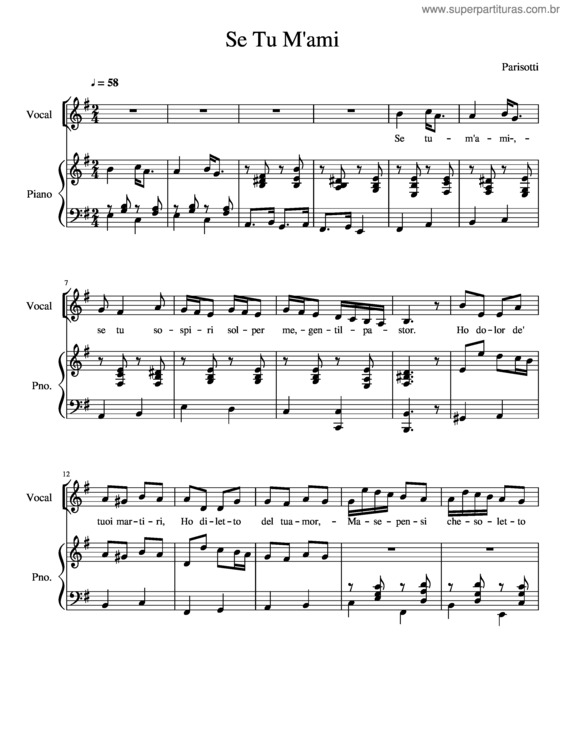 Partitura da música Se Tu M`Ami Alto/Bass Solo