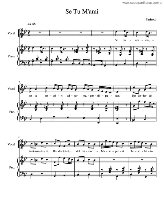 Partitura da música Se Tu M Ami Soprano Tenor Solo