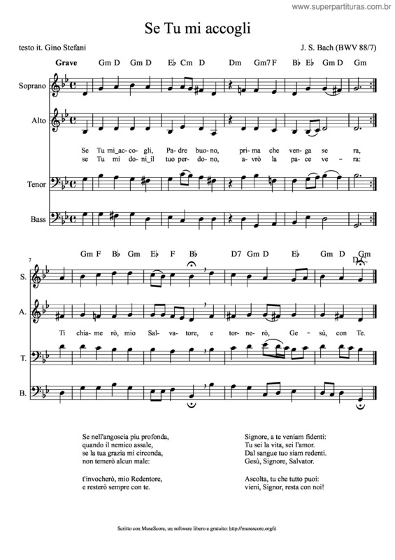 Partitura da música Se Tu Mi Accogli