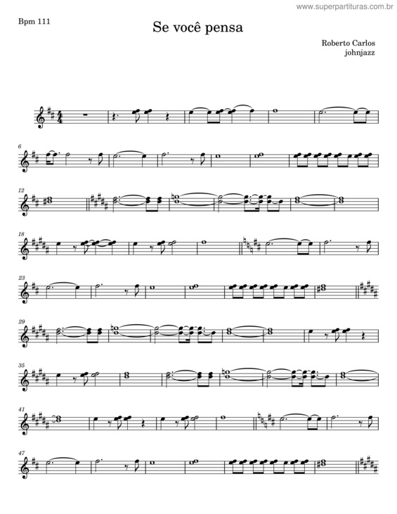 Partitura da música Se Você Pensa – Roberto Carlos