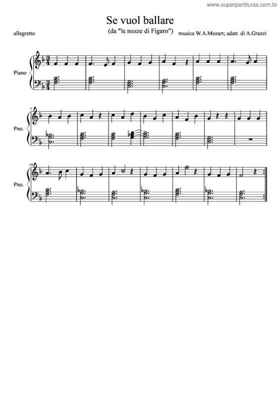 Partitura da música Se Vuol Ballare