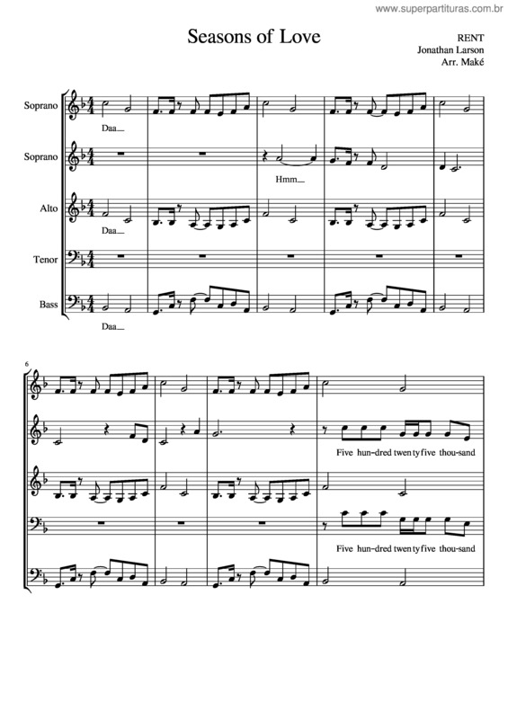 Partitura da música Seasons Of Love A Capella Ssatb