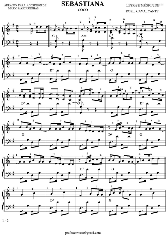 Partitura da música Sebastiana