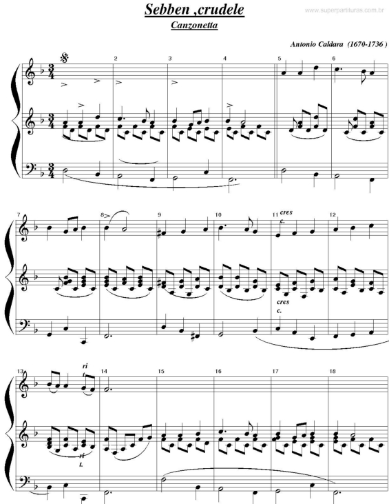 Partitura da música Sebben Crudele