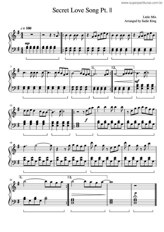 Partitura da música Secret Love Song Pt.2 – Little Mix – Easy Piano