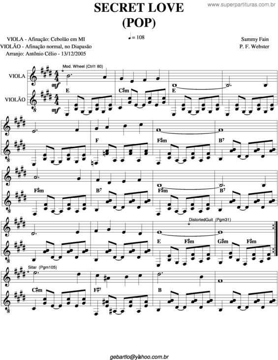 Partitura da música Secret Love v.2