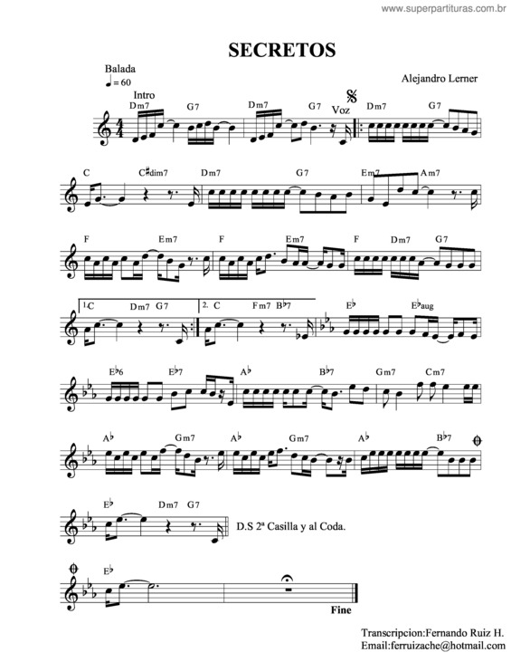 Partitura da música Secretos