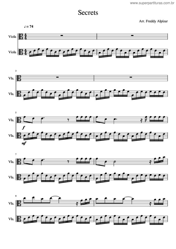 Partitura da música Secrets – Duo Para Viola
