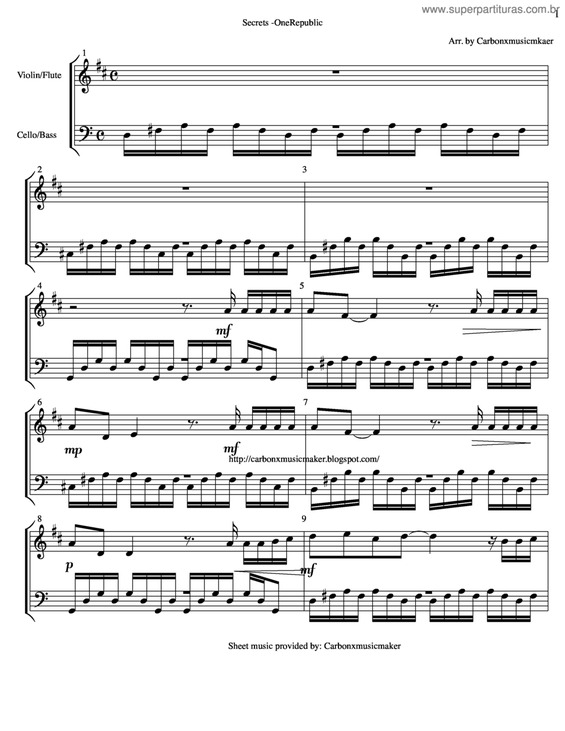 Partitura da música Secrets