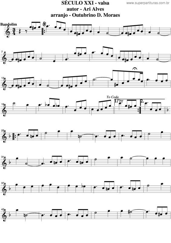 Partitura da música Século XXI v.2