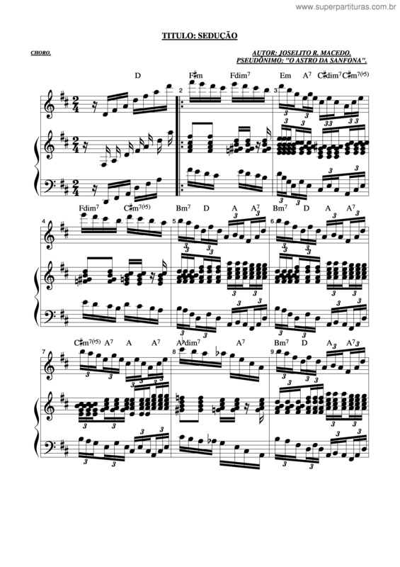 Partitura da música Sedução