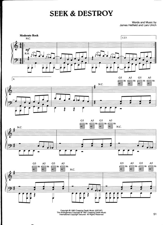 Partitura da música Seek & Destroy