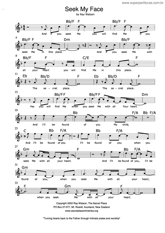 Partitura da música Seek My Face