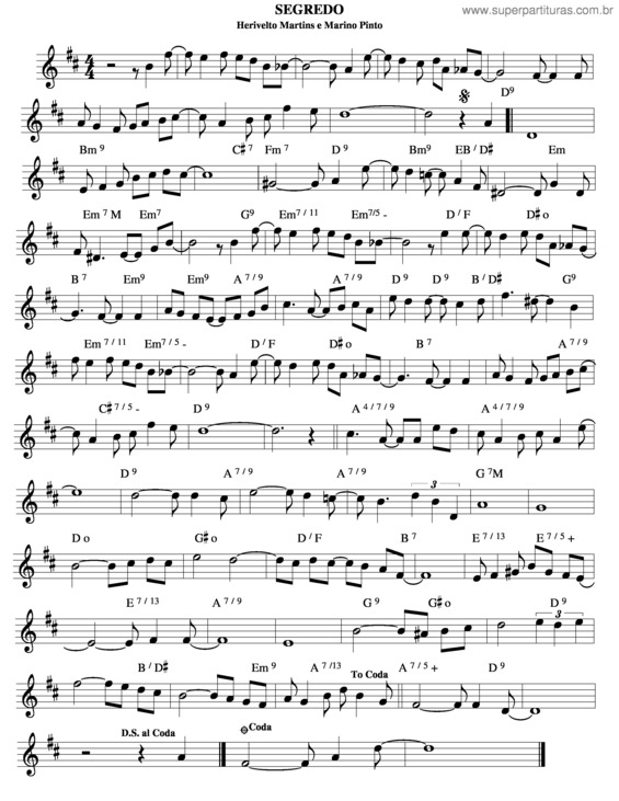 Partitura da música Segredo