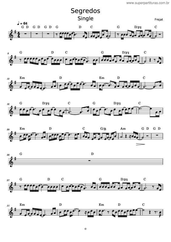 Partitura da música Segredos – Frejat