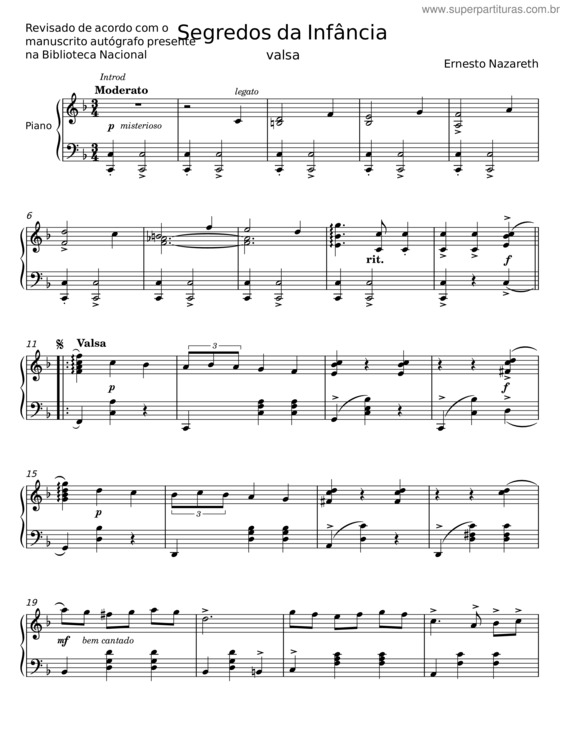 Partitura da música Segredos Da Infância – Ernesto Nazareth