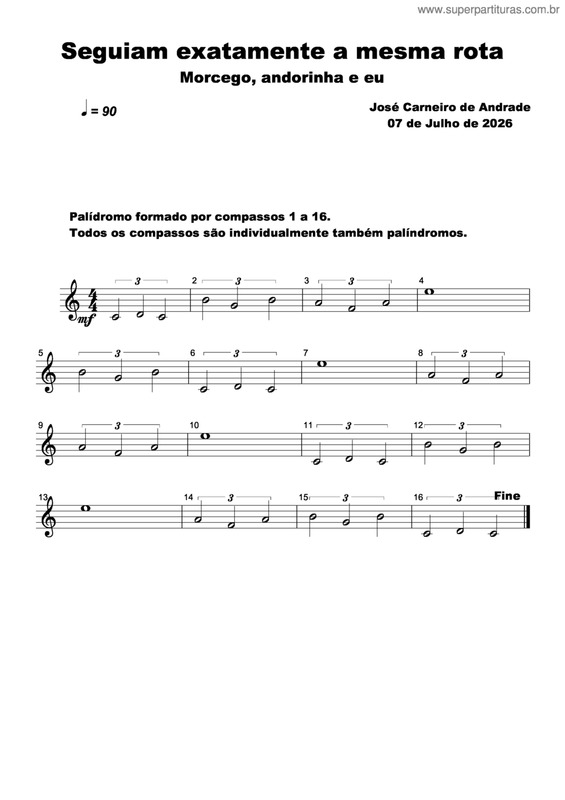 Partitura da música Seguiam Exatamente A Mesma Rota