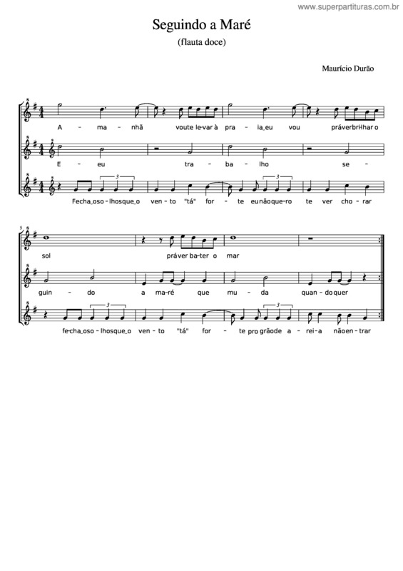 Partitura da música Seguindo A Maré – Mauricio Durão v.2
