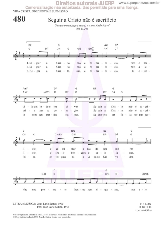Partitura da música Seguir A Cristo Não É Sacrifício - 480 HCC