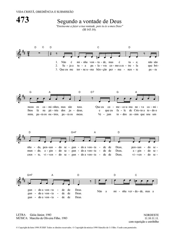 Partitura da música Segundo A Vontade De Deus