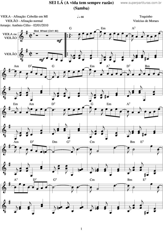 Partitura da música Sei Lá (A Vida Tem Sempre Razão) v.2