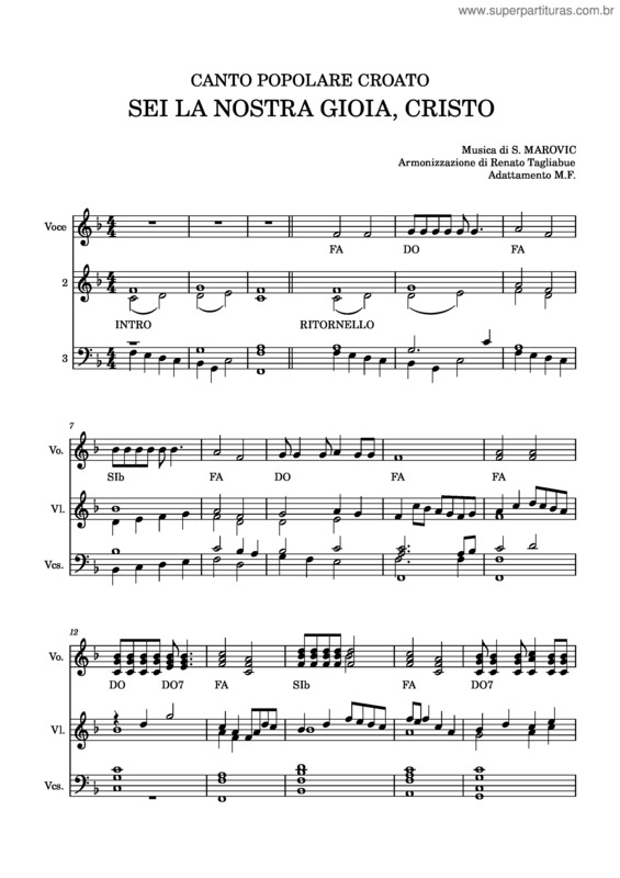 Partitura da música Sei La Nostra Gioia, Cristo – Popolare