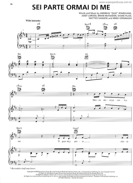 Partitura da música Sei Parte Ormai Di Me