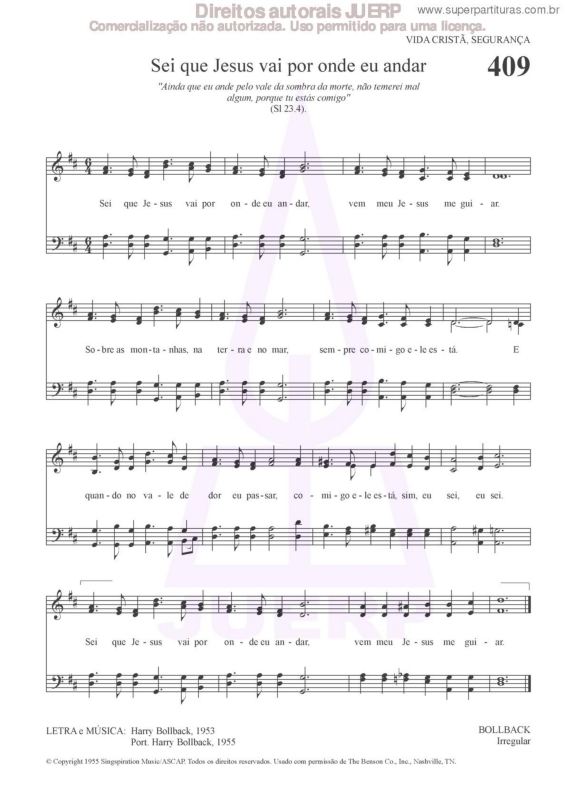 Partitura da música Sei Que Jesus Vai Por Onde Eu Andar - 409 HCC v.2