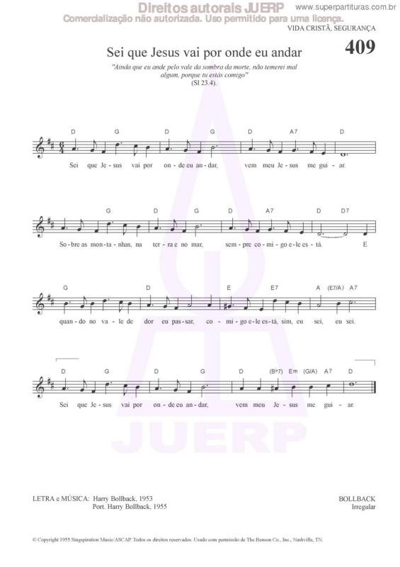 Partitura da música Sei Que Jesus Vai Por Onde Eu Andar - 409 HCC