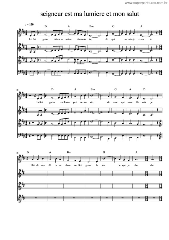 Partitura da música Seigneur Est Ma Lumiere Et Mon Salut–Ps26–Dp–Satb–Psaume