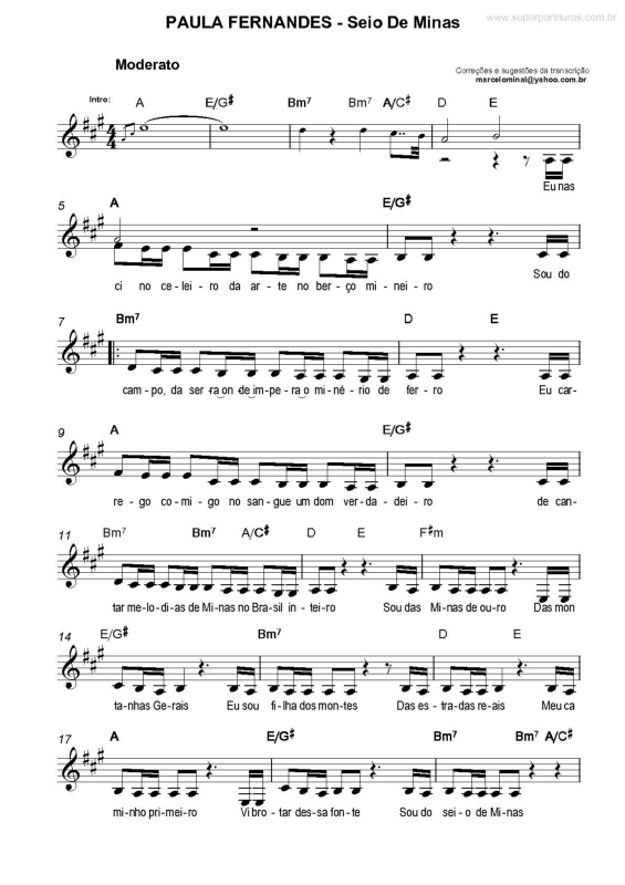 Partitura da música Seio de Minas v.2