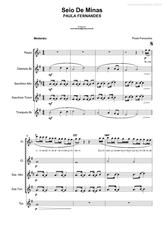 Partitura da música Seio de Minas