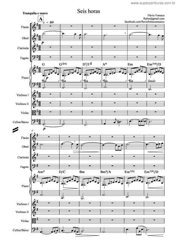 Partitura da música Seis horas