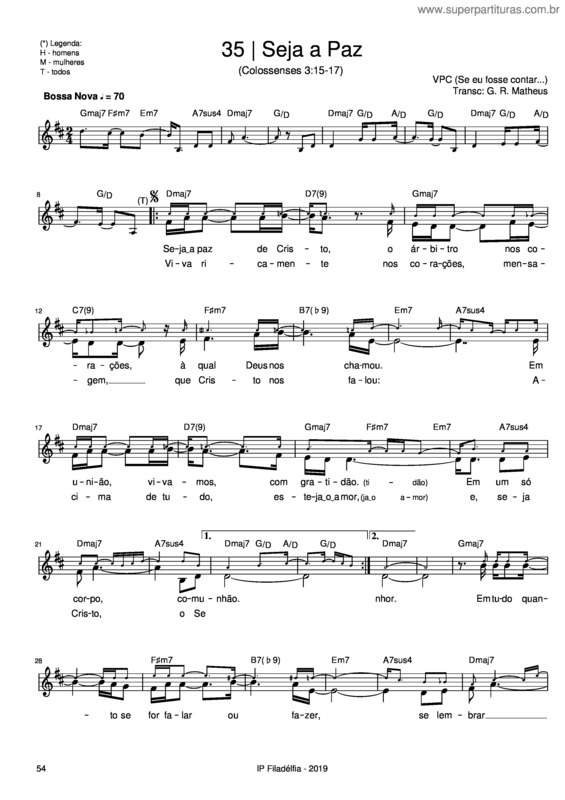 Partitura da música Seja A Paz – Vencedores Por Cristo