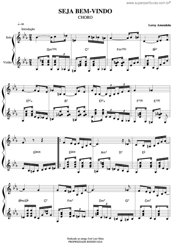 Partitura da música Seja Bem Vindo