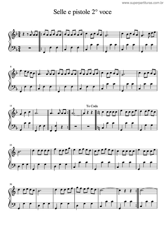 Partitura da música Selle E Pistole 2° Voce
