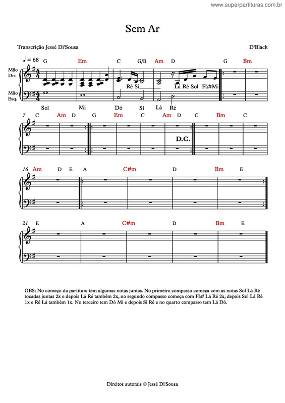 Partitura da música Sem Ar