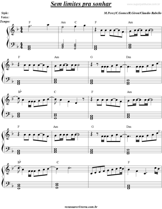 Partitura da música Sem limites pra sonhar