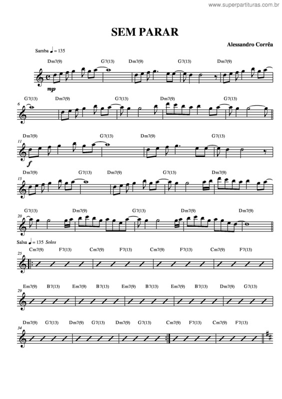 Partitura da música Sem parar