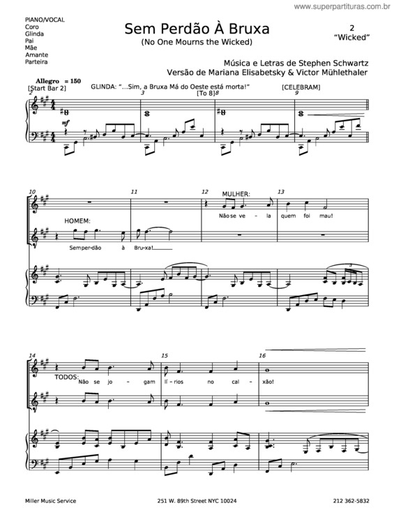 Partitura da música Sem Perdão À Bruxa – Stephen Schwartz