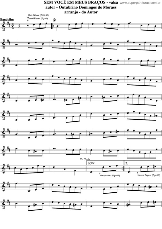 Partitura da música Sem Você Em Meus Braços v.3