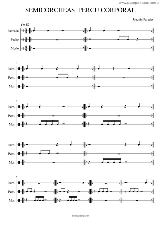 Partitura da música Semicorcheas Percu Corporal v.2