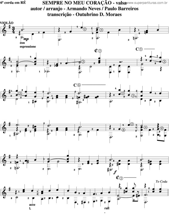 Partitura da música Sempre No Meu Coração v.2