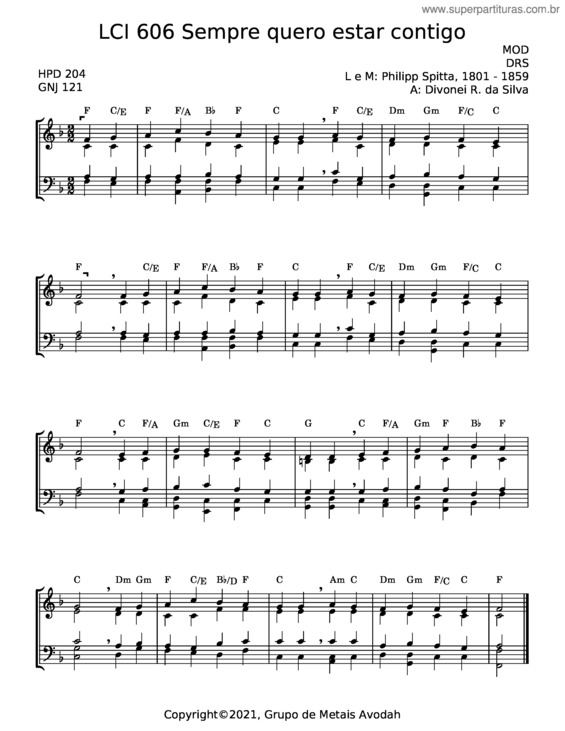 Partitura da música Sempre Quero Estar Contigo – Karl Johann Philipp Spitta