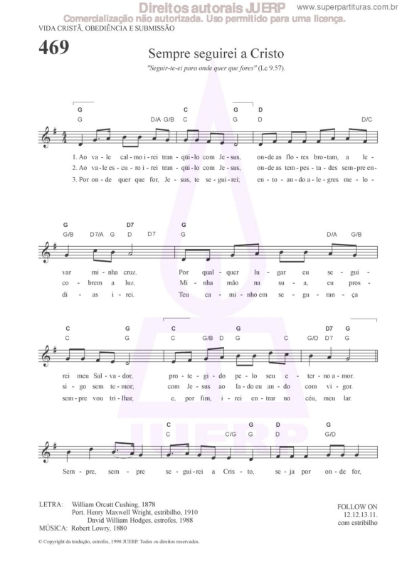 Partitura da música Sempre Seguirei A Cristo - 469 HCC