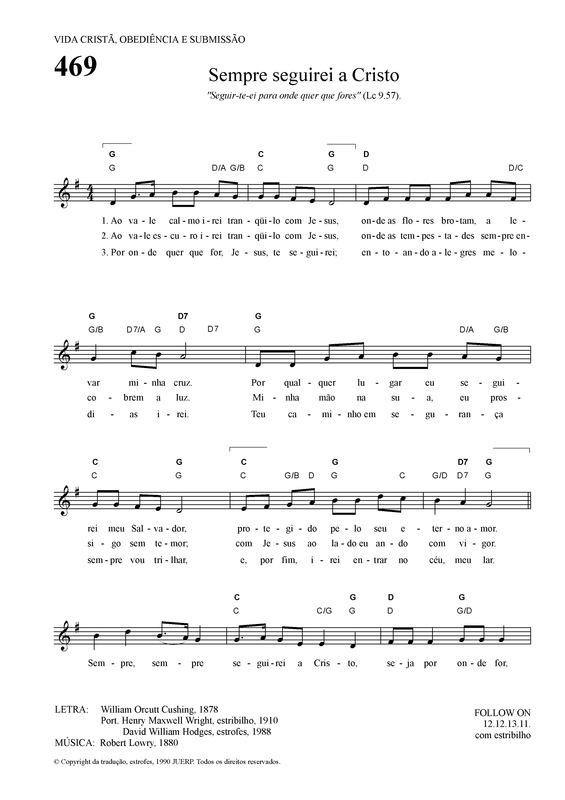 Partitura da música Sempre Seguirei A Cristo