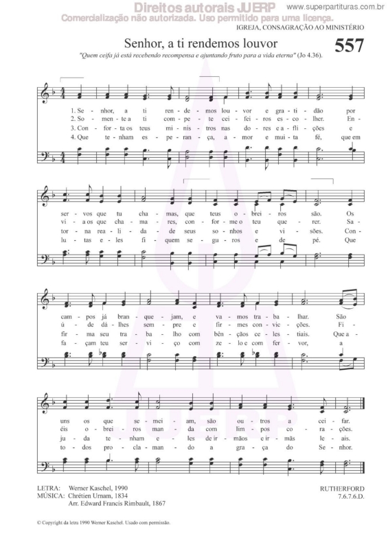 Partitura da música Senhor, A Ti Rendemos Louvor - 557 HCC v.2