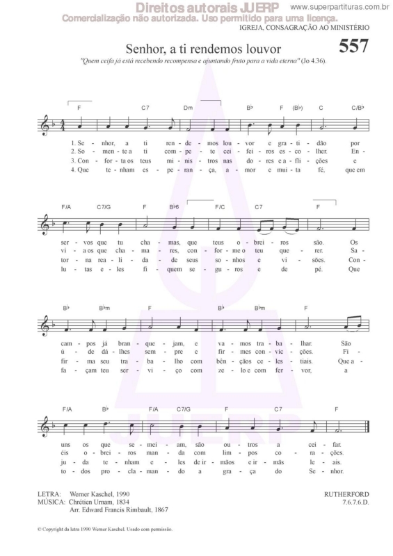 Partitura da música Senhor, A Ti Rendemos Louvor - 557 HCC