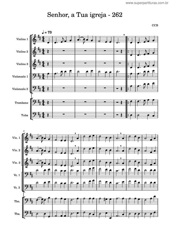 Partitura da música Senhor, A Tua Igreja – 262 – Congregação Cristã No Brasil