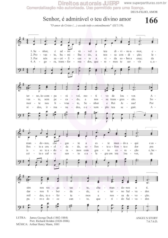 Partitura da música Senhor, É Admirável O Teu Divino Amor - 166 HCC v.2